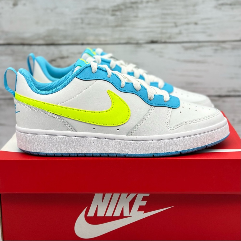Nike Court Borough Low 2 GS Shoes Size 6Y / Women 7.5 White Volt Blue New